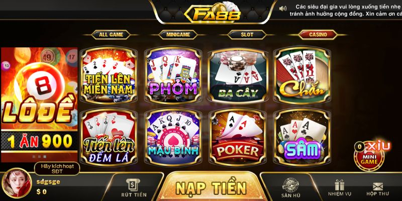 Giới thiệu cổng game bài FA88 